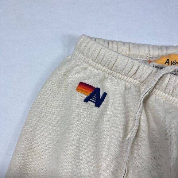 Aviator Nation Cream Logo Graphic Jogger Sweatpants Lounge Streetwear XS FLAW - Picture 3 of 12